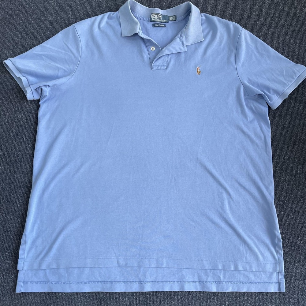 Polo Ralph Lauren Polo Shirt Mens 2XL Blue Pima Interlock Short Sleeve Pony Logo